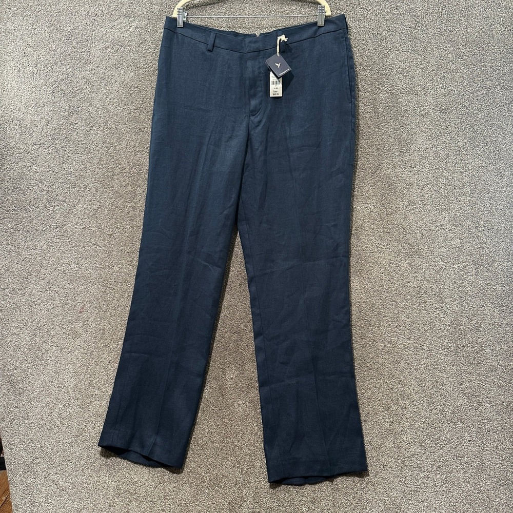LL Bean Signature Kennebunk 100% Linen Pants Mens 38x34 Navy Blue Coastal Summer